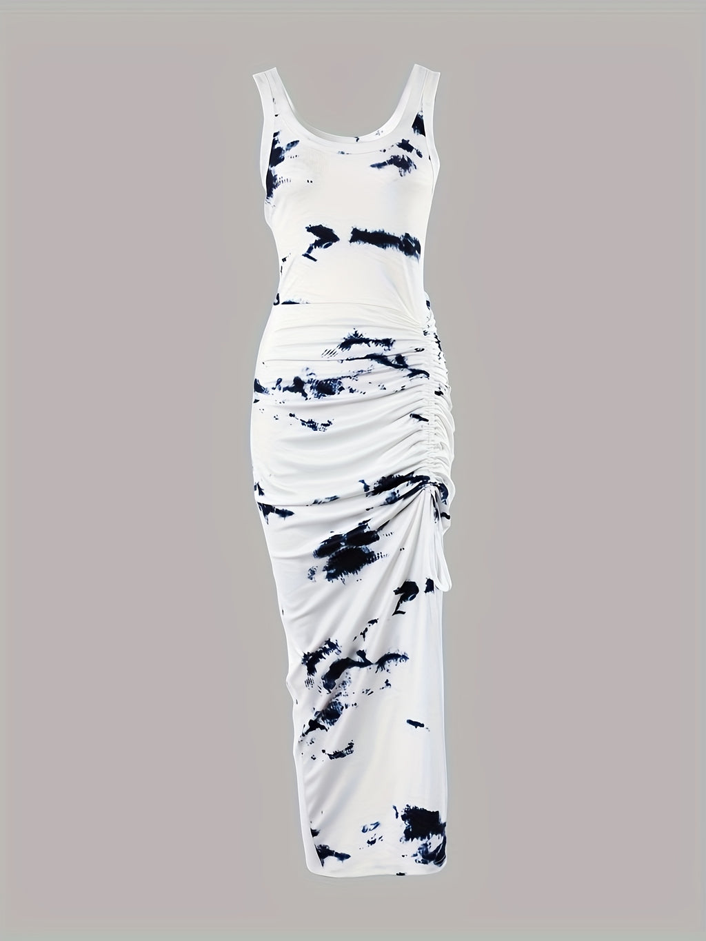 Casual Striped Print Drawstring Midi Dress