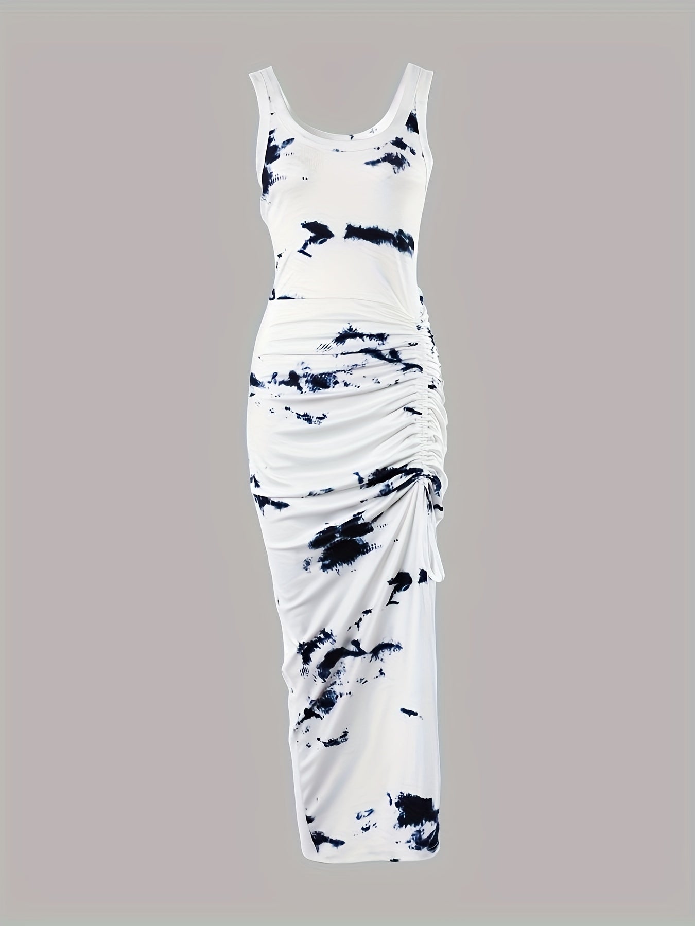 Casual Striped Print Drawstring Midi Dress