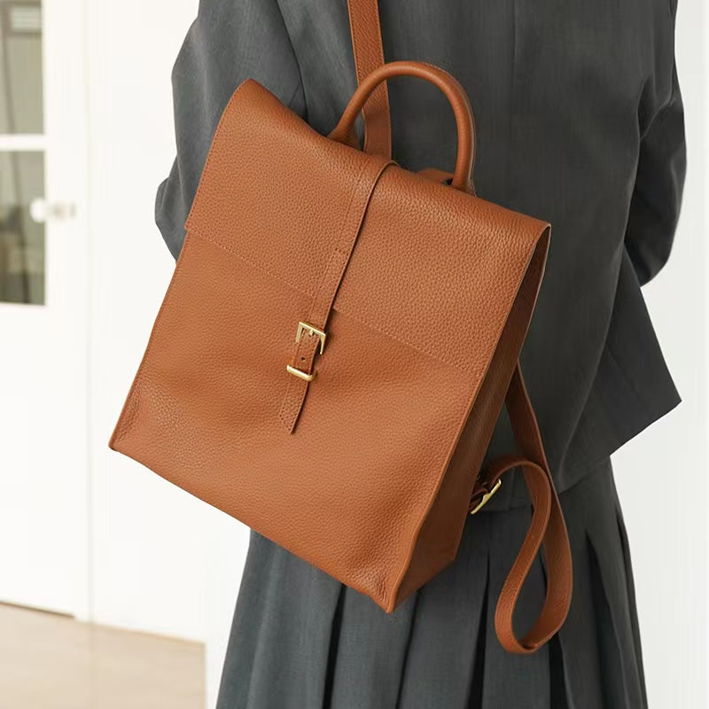 Brown Simple Satchel Backpack Travel Bag Purse for Women