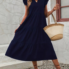 Load image into Gallery viewer, Elegant V-Neck Flutter Sleeves Tiered Swing Midi Dress
