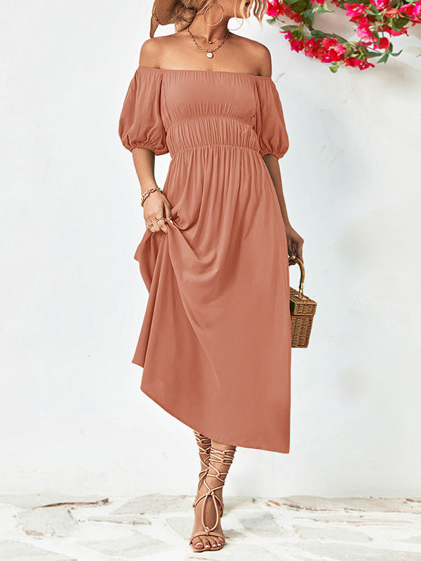 Loose Off-The-Shoulder Short Sleeves Midi Dress