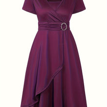 Load image into Gallery viewer, Elegant  V-Neck Asymmetrical Ruffled Midi Dress
