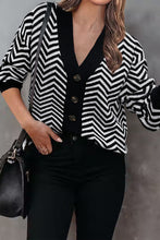 Load image into Gallery viewer, Long Sleeve V Neck Open Front Striped Knit Cardigan Sweaters
