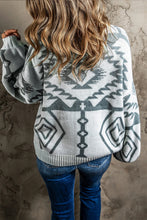 Load image into Gallery viewer, Light Grey Geometric Pattern Ribbed Trim Button Up Cardigan
