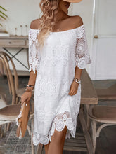 Load image into Gallery viewer, Elegant Off Shoulder Half Sleeves Lace Trim Mini Dress
