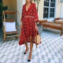 Load image into Gallery viewer, Boho Floral Wrap Midi Dress

