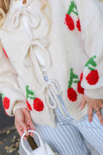 Load image into Gallery viewer, Cherry Embroidered Tied Up Cardigan Sweater
