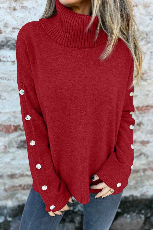 Casual Turtleneck Buttons Sweater