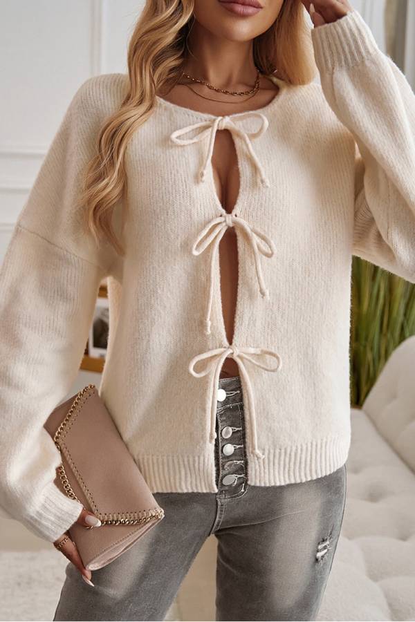 Apricot Casual Loose Tied Cardigan Sweater