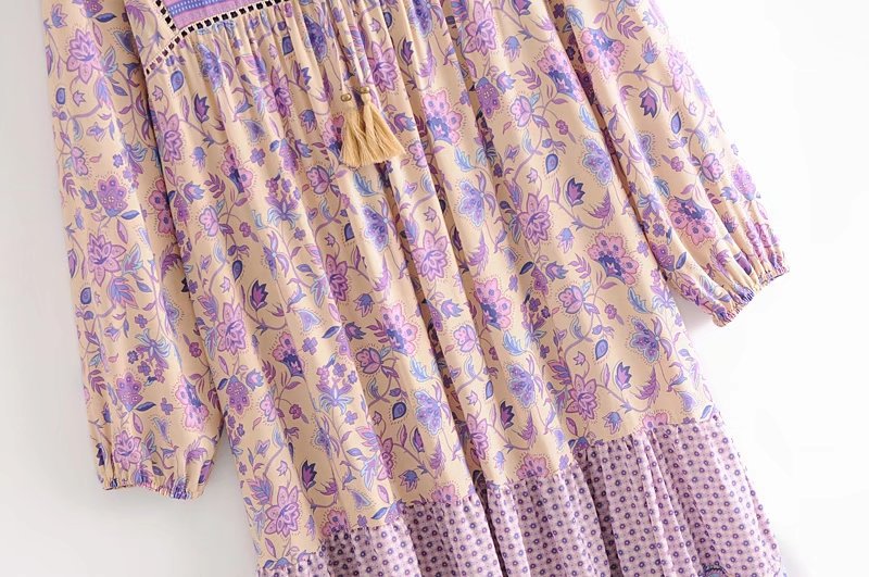 Boho Floral Print Long Sleeve Loose Maxi Dress