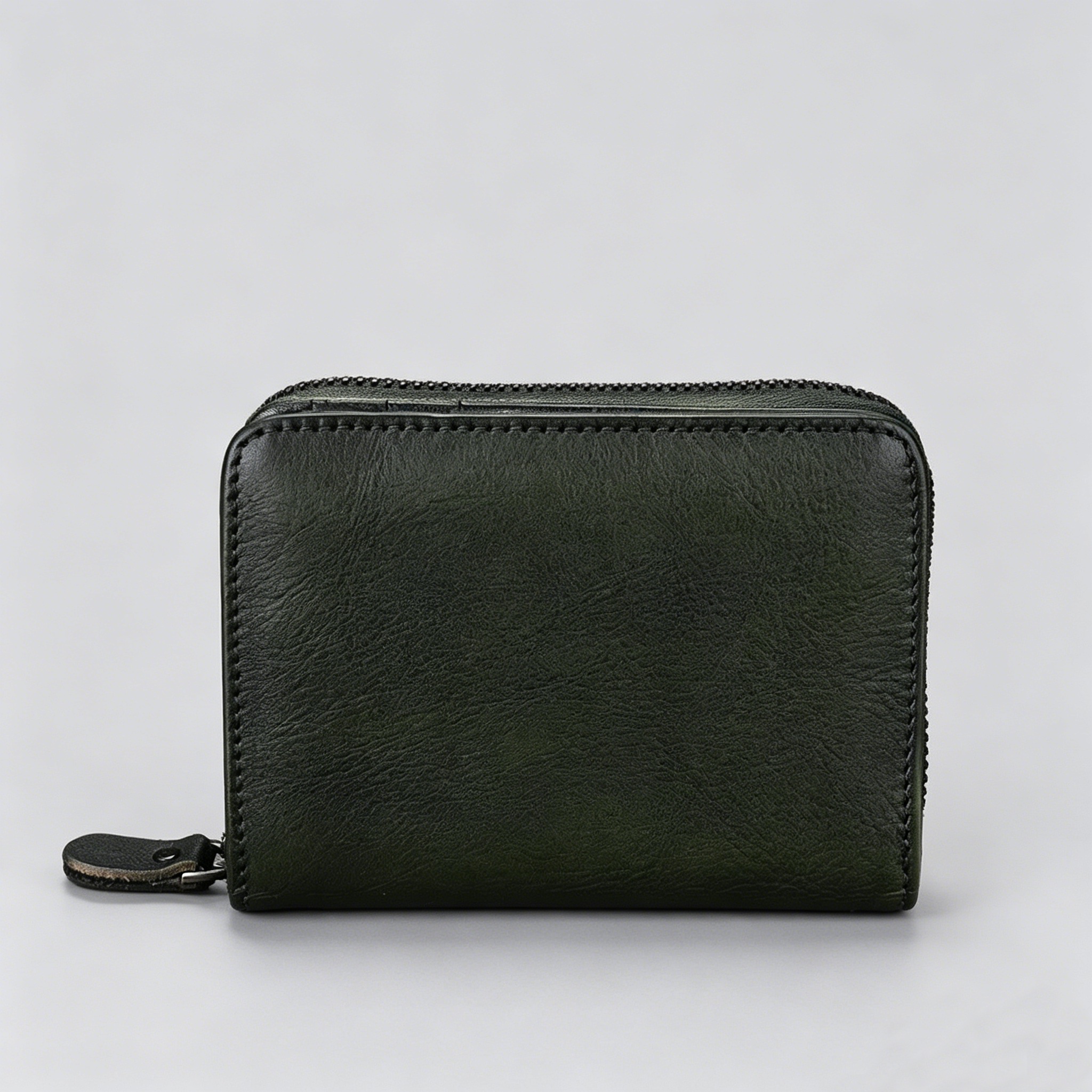 Full-Grain Leather Zippered Card Holder Mini Wallet