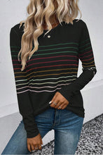 Load image into Gallery viewer, Black Striped Round Neck Long Sleeve Sweater
