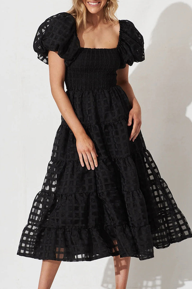 Sweet Elegant Mesh Off the Shoulder Midi Dress