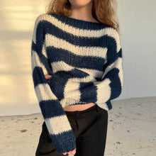 Load image into Gallery viewer, Loose Navy Stripe Knit Sweater
