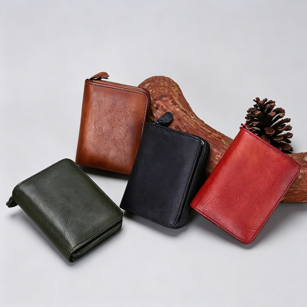 Full-Grain Leather Zippered Card Holder Mini Wallet