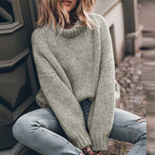 Load image into Gallery viewer, Light Grey Turtle Neck Drop Shoulder Chunky Knit Sweater

