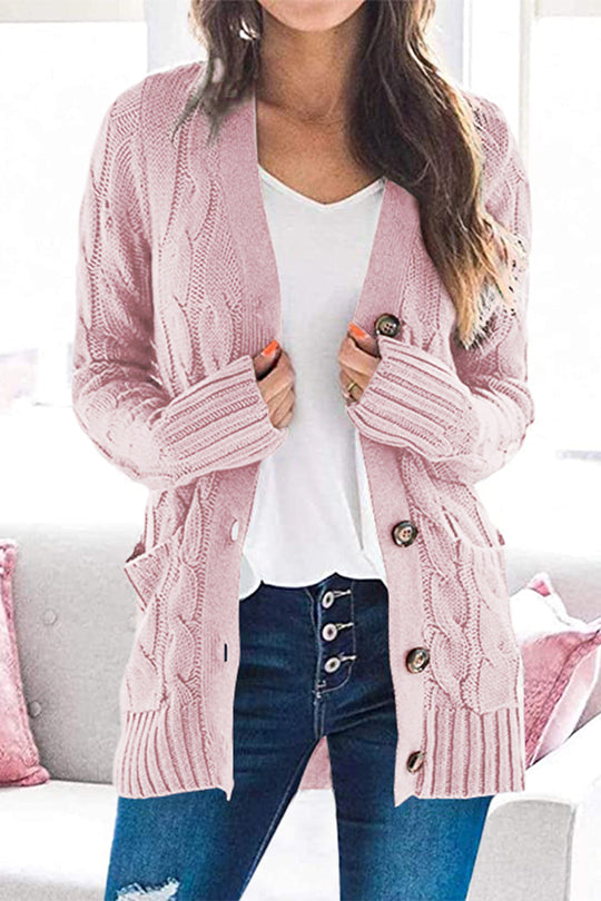 Casual Knitted Solid Color Button Down Chunky Outwear Cardigan
