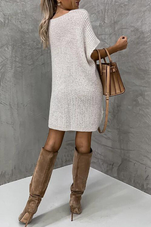 Casual Solid Pocket Short Sleeve Sweater Top