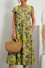 Load image into Gallery viewer, Casual Floral Pocket Round Neck Midi Dress
