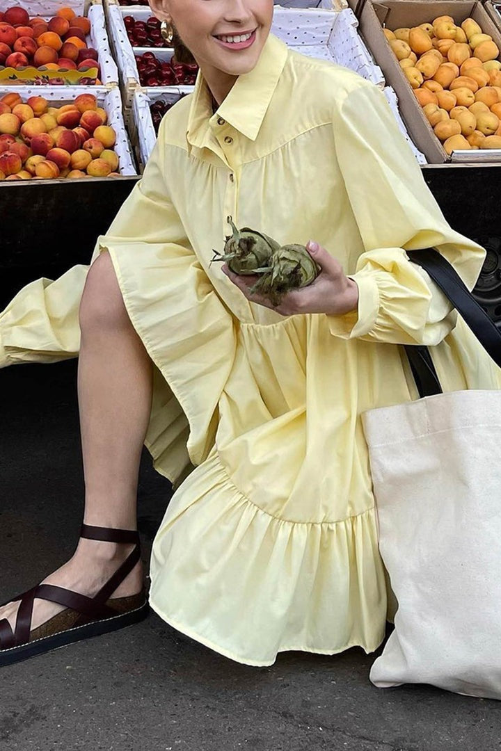 Vintage Long Sleeve Tiered Mini Shirt Dress