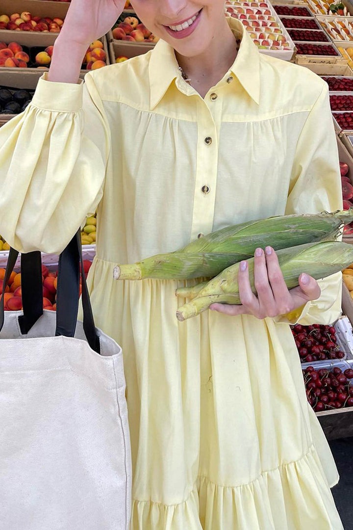 Vintage Long Sleeve Tiered Mini Shirt Dress