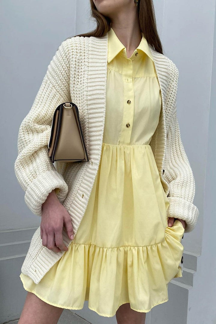 Vintage Long Sleeve Tiered Mini Shirt Dress