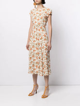Load image into Gallery viewer, Yellow Floral Print Buttons Down Midi Dress
