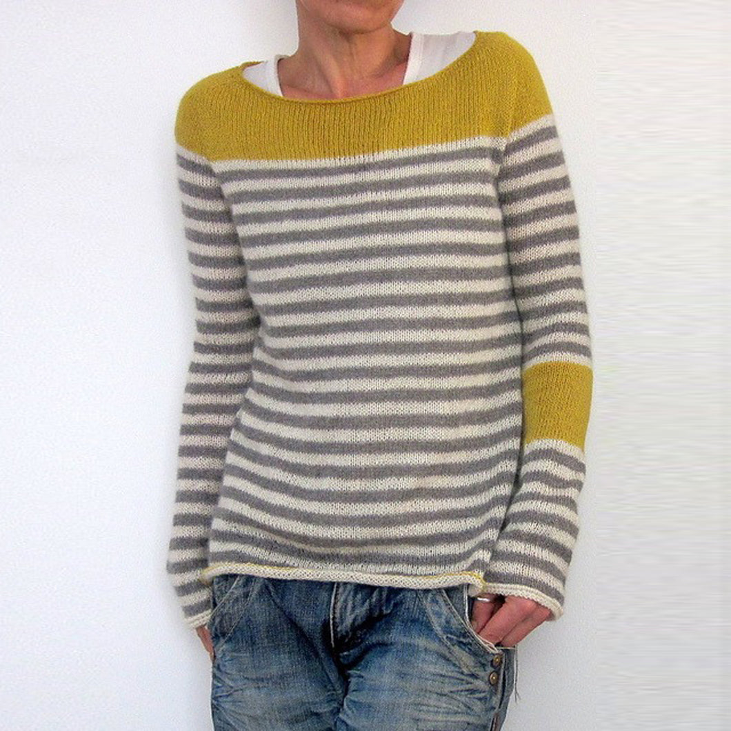 Long Sleeves Striped Color Block Sweater
