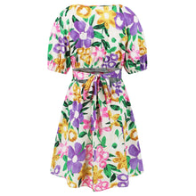 Load image into Gallery viewer, Floral Puff Sleeve Hollow Out Waist Mini Dress

