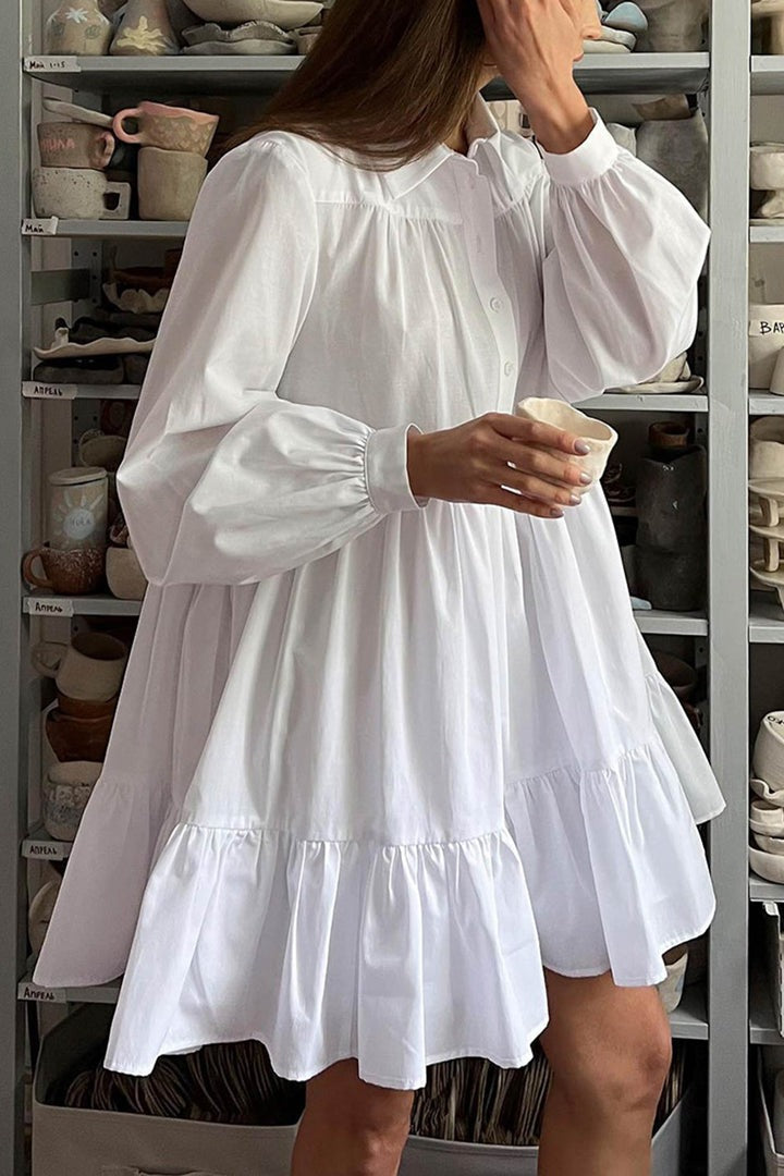 Vintage Long Sleeve Tiered Mini Shirt Dress