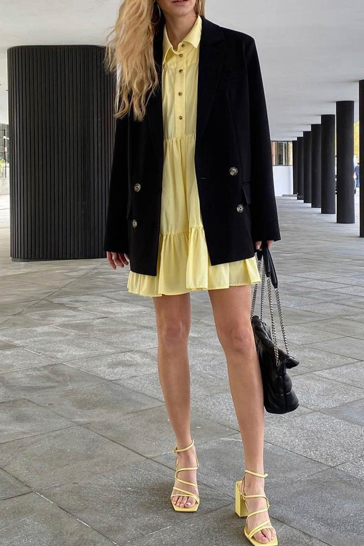 Vintage Long Sleeve Tiered Mini Shirt Dress