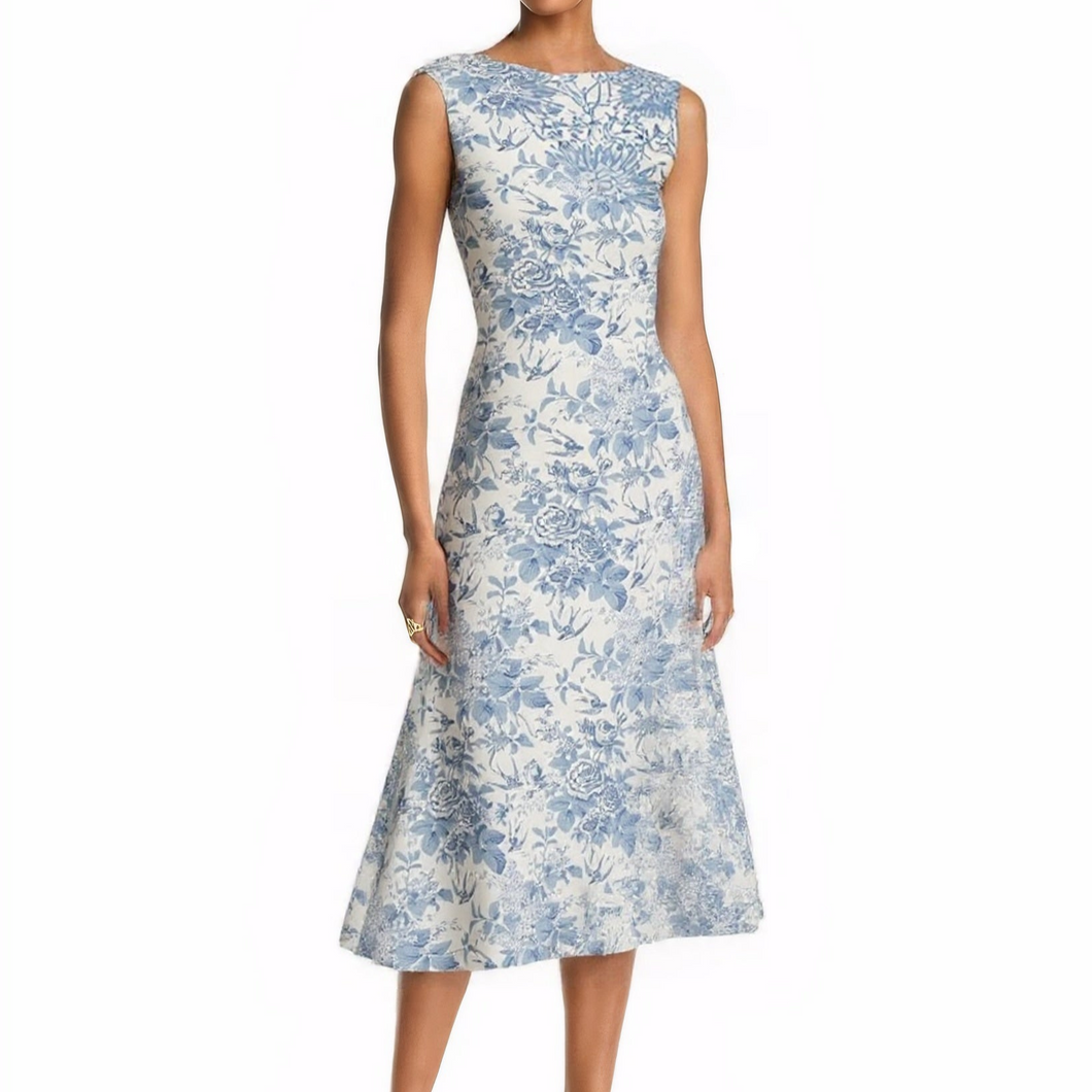 Light Blue Floral Print Split Side Midi Dress
