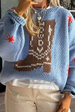 Load image into Gallery viewer, Christmas Boot Pattern Round Neck Dropped Shoulder Sweater
