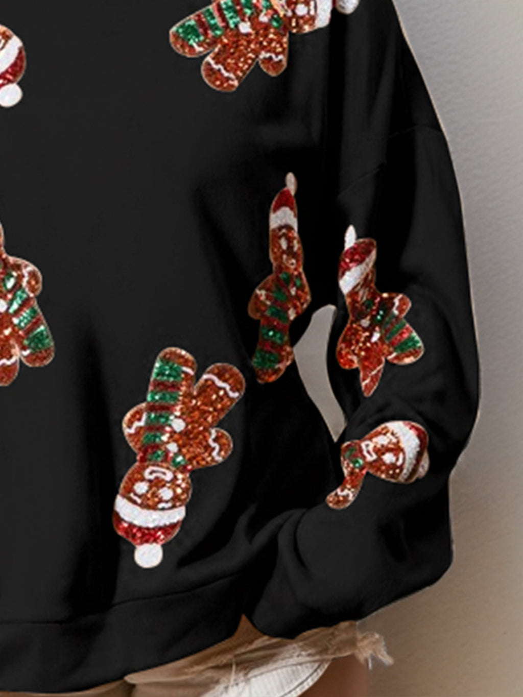 Sequin Gingerbread Man Long Sleeve Christmas Sweatshirt