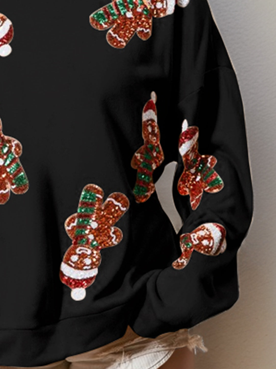 Sequin Gingerbread Man Long Sleeve Christmas Sweatshirt