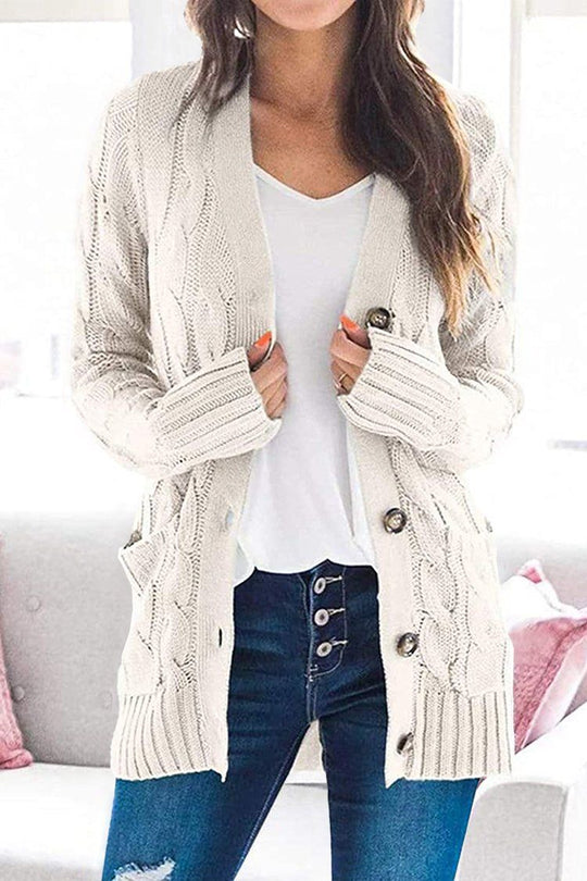 Casual Knitted Solid Color Button Down Chunky Outwear Cardigan
