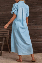 Load image into Gallery viewer, Collar Short Sleeves Slit Side Demin Midi Dress
