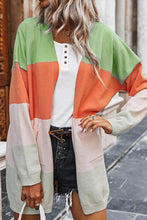 Load image into Gallery viewer, Contrasting rainbow paneled striped long cardigan sweater with pockets
