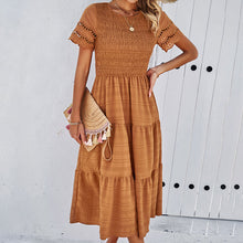 Load image into Gallery viewer, Elegant Round Neck Short Smocked Tiered Midi Dress
