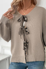 Load image into Gallery viewer, Gray Bowknot Front Leopard Heart Back Knit Cardigan
