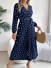 Load image into Gallery viewer, Classic V-neck Long Sleeves Polka Dots Print Midi Dress
