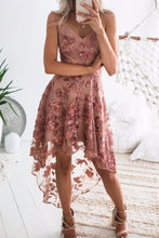 Load image into Gallery viewer, Sexy Pink Lace Embroidery High Low Midi Dress

