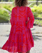 Load image into Gallery viewer, Pink Floral Print Tiered Loose Mini Dress
