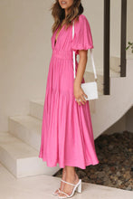 Load image into Gallery viewer, Sweet Elegant V Neck Puff Short Sleeves Tiered Midi Dress
