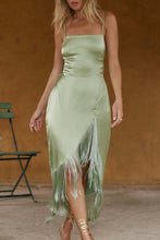 Load image into Gallery viewer, Sexy Asymmetrical Strapless Irregular Tassels Midi Dress
