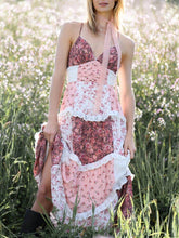 Load image into Gallery viewer, Sweet Spaghetti Straps Floral Patchwork Maxi Dress
