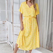 Load image into Gallery viewer, Vintage Short Sleeves Dots Print Buttons Down Midi Dress
