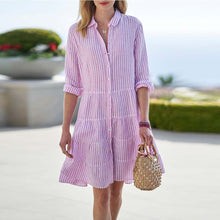 Load image into Gallery viewer, Pink Striped Linen Shirt Mini Dress
