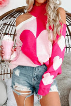 Load image into Gallery viewer, Valentine&#39;s Day Heart Turtleneck Cold Shoulder Sweater
