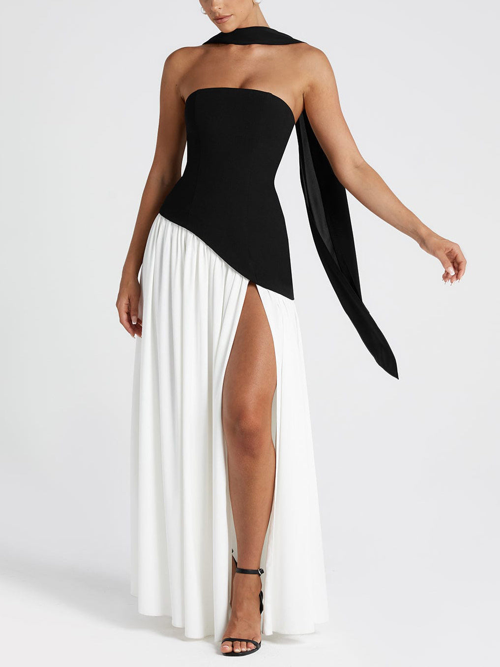Chic Strapless Patchwork Split Side Maxi Party Dress